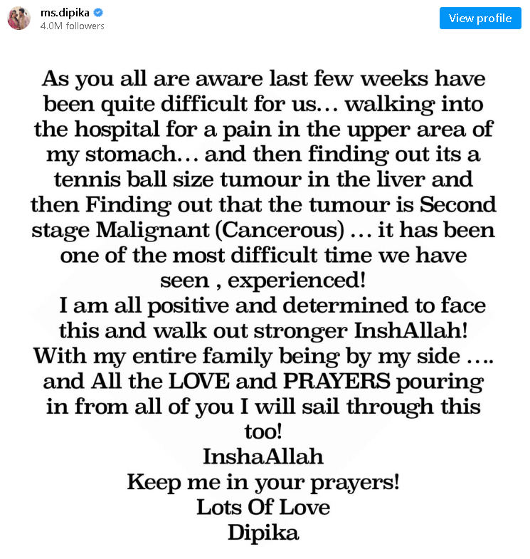 Dipika Kakar instagram post