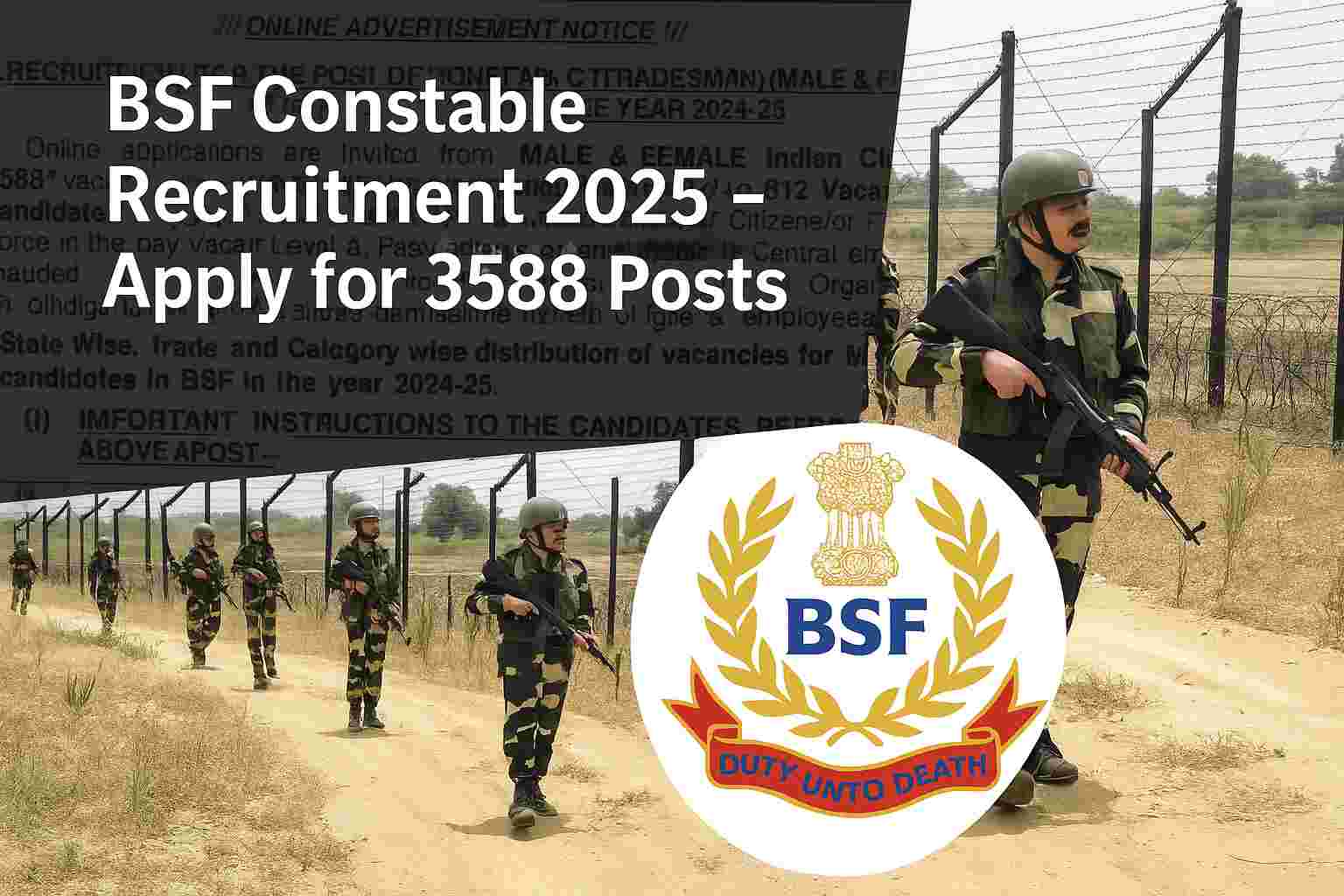 BSF भर्ती 2025 : कांस्टेबल के 3588 पदों के लिए तुरंत करें आवेदन , जानें योग्यता और प्रक्रिया…
