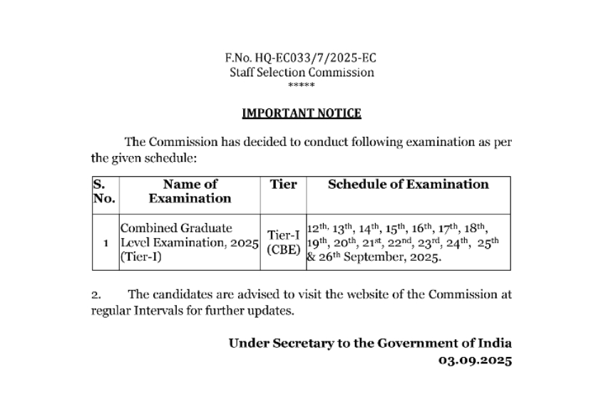 SSC CGL UPDATE NOTIFICATION EXAM CALENDER 2025