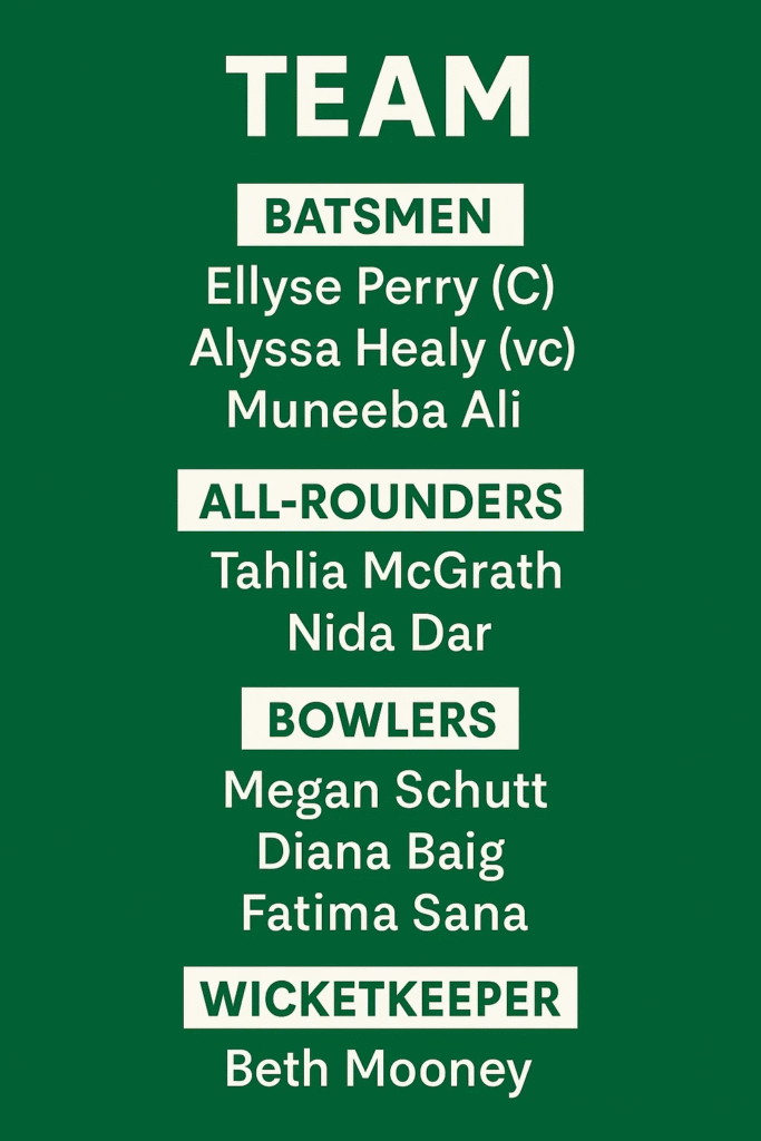 Aus W vs Pak W Dream 11 Team