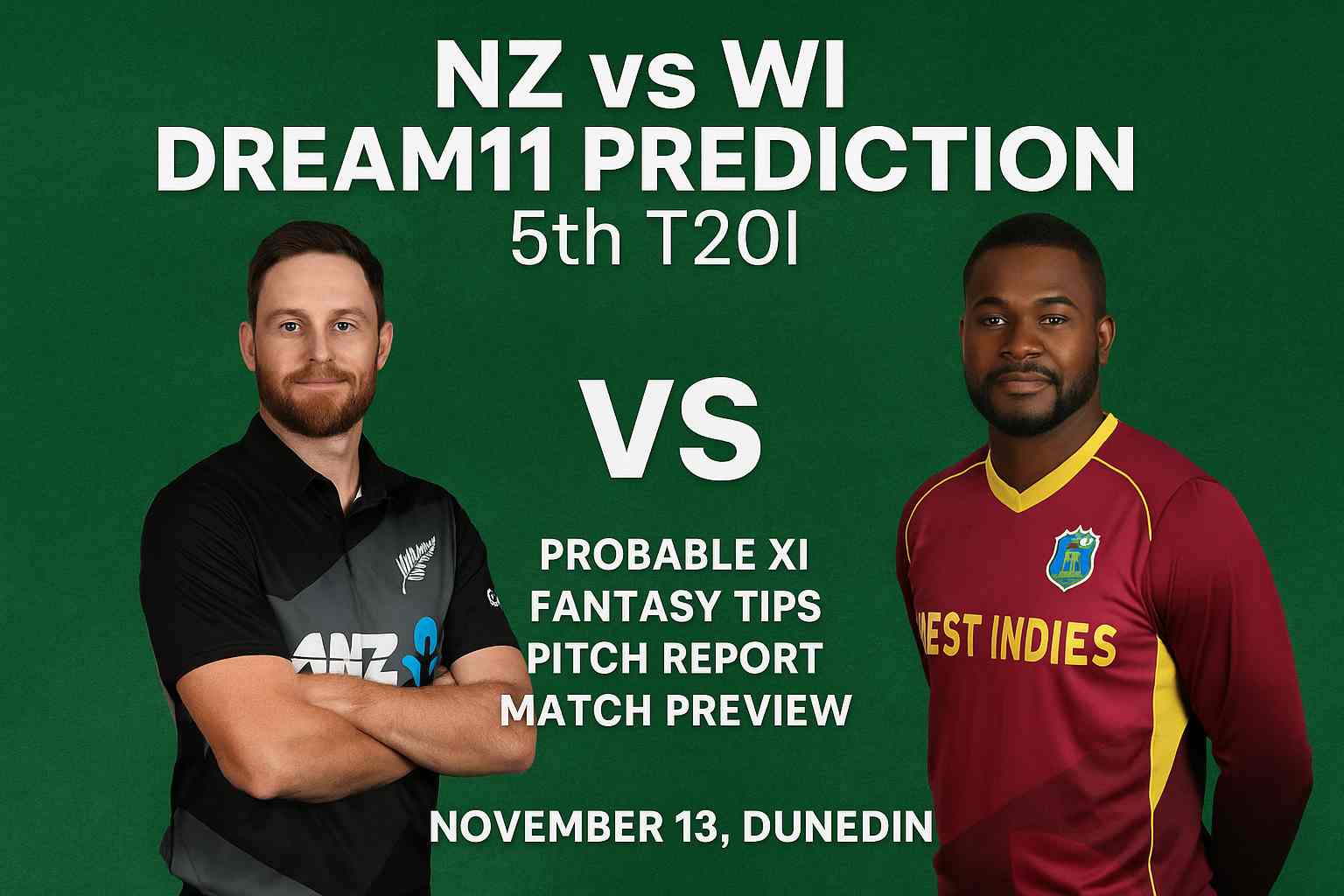 NZ vs WI Dream11 Prediction 5th T20I: Powerful Fantasy Tips & Match Preview (13-11-2025)
