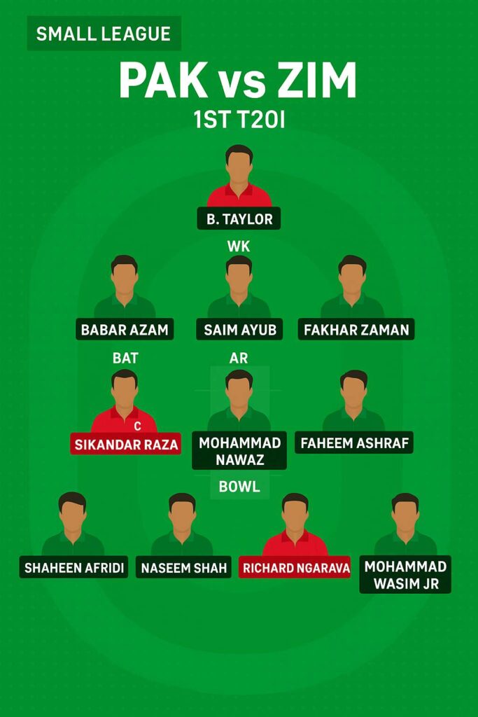 Pak vs Zim Dream11 Prediction – 1st T20I Small league team